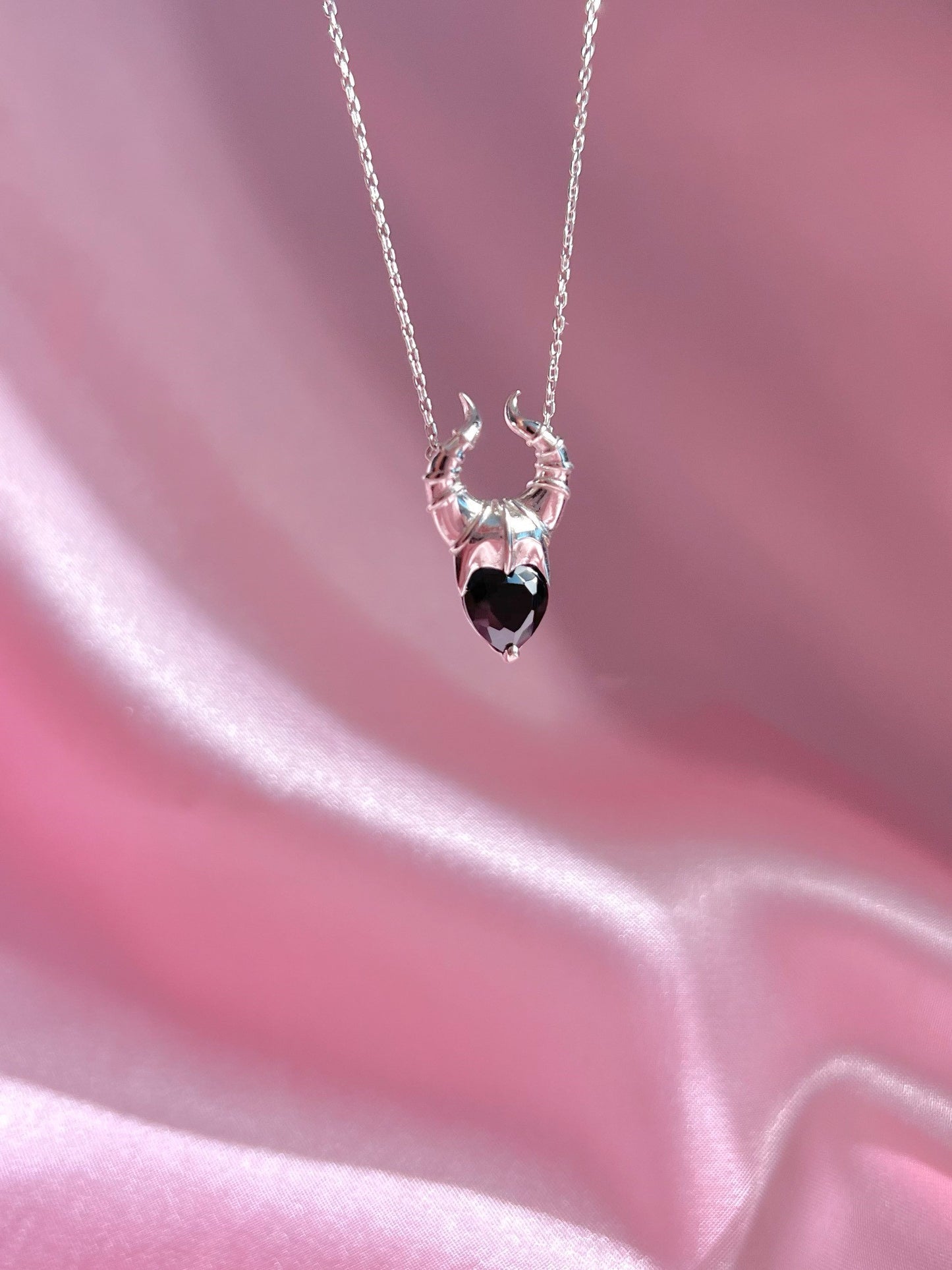 Black Witch Horn Necklace-925 K sterling silver -Maleficent Inspired- Inspired Necklace, Witch Necklace, Geek Jewelry, Engagement
