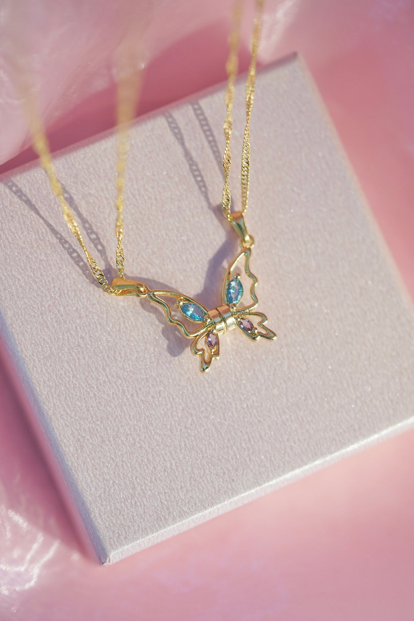 Princess and The Pauper Friendship 2pcs Gold Plated matching Necklace, Diamond castle , Butterfly Necklace, BFF Jewelry