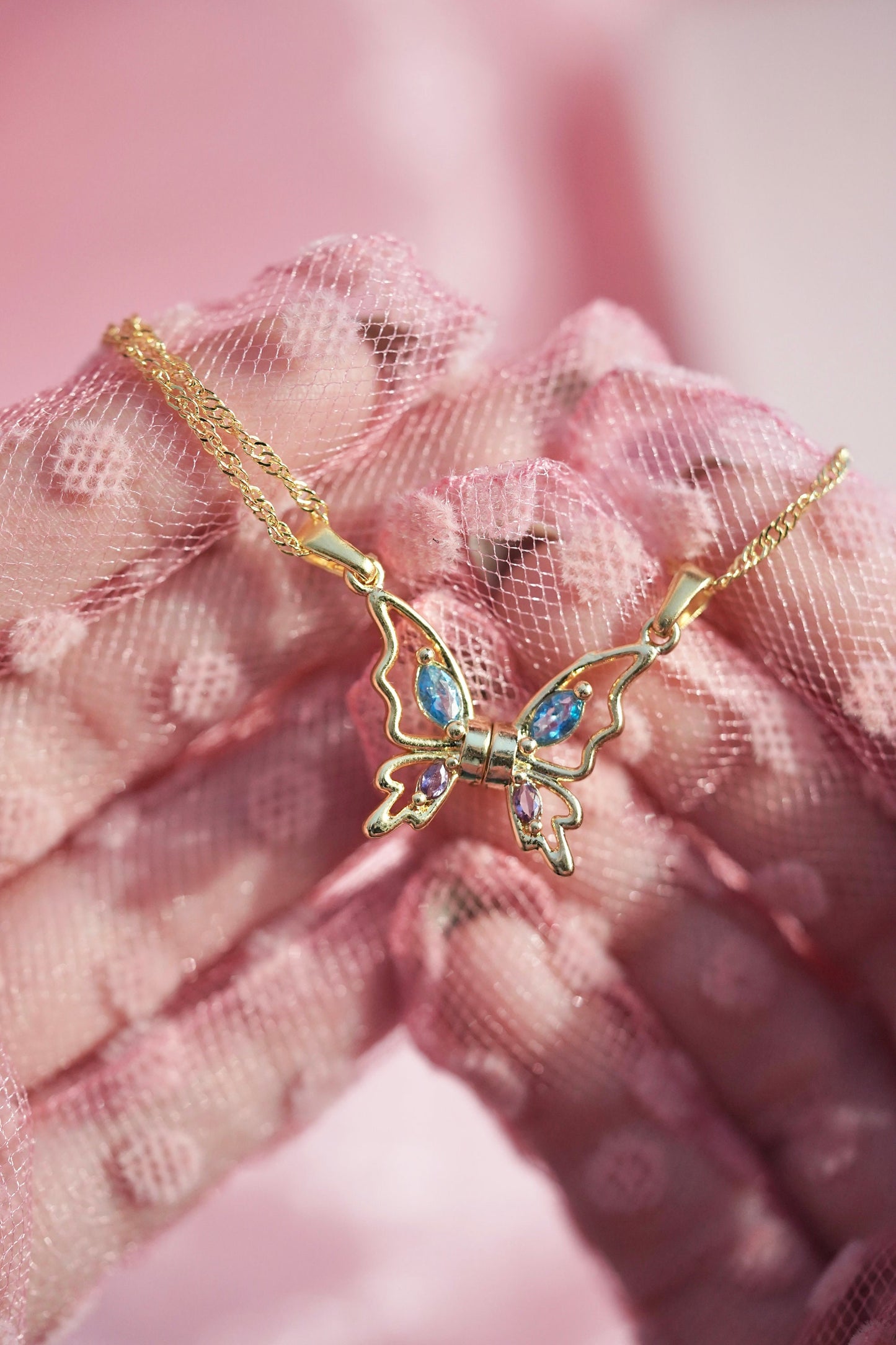 Princess and The Pauper Friendship 2pcs Gold Plated matching Necklace, Diamond castle , Butterfly Necklace, BFF Jewelry