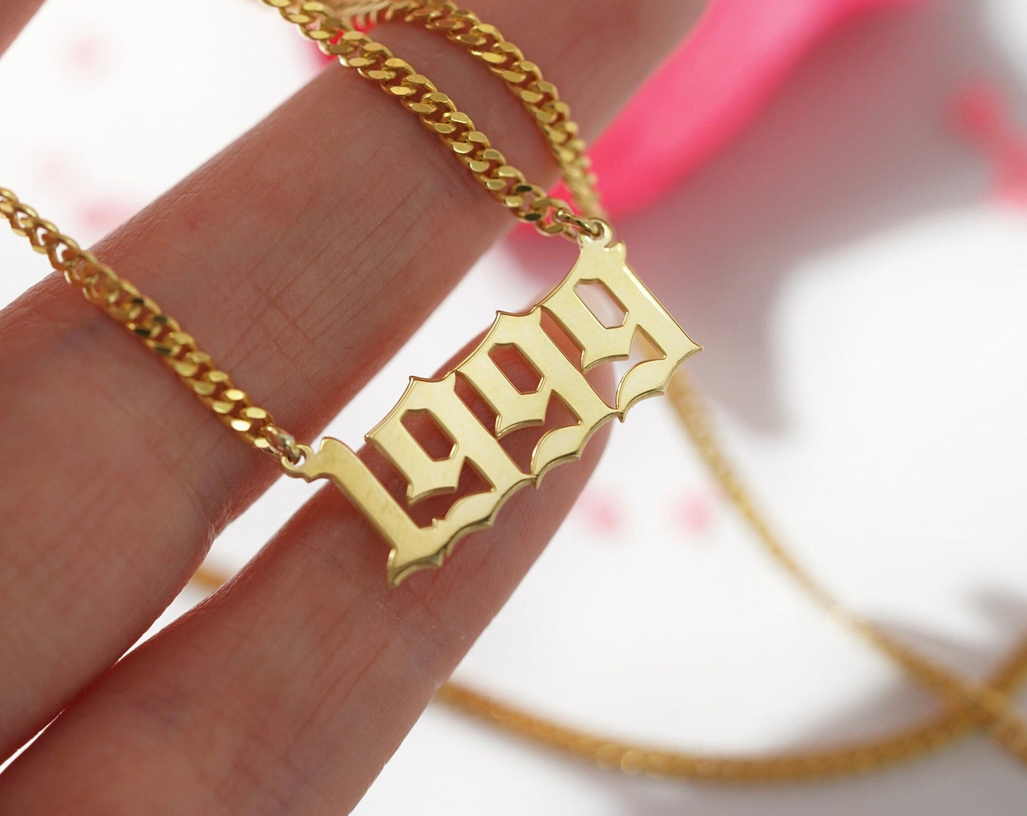 Number Necklace / Gold Number Pendant / Year Necklace / Personalized Number Necklace / Date Necklace / Curb Chain / For Men / For Women