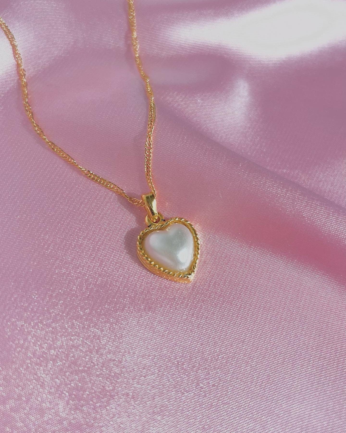 Pearl Heart Necklace, 18K Gold Necklace -Pearl Heart Necklace -CZ Necklace