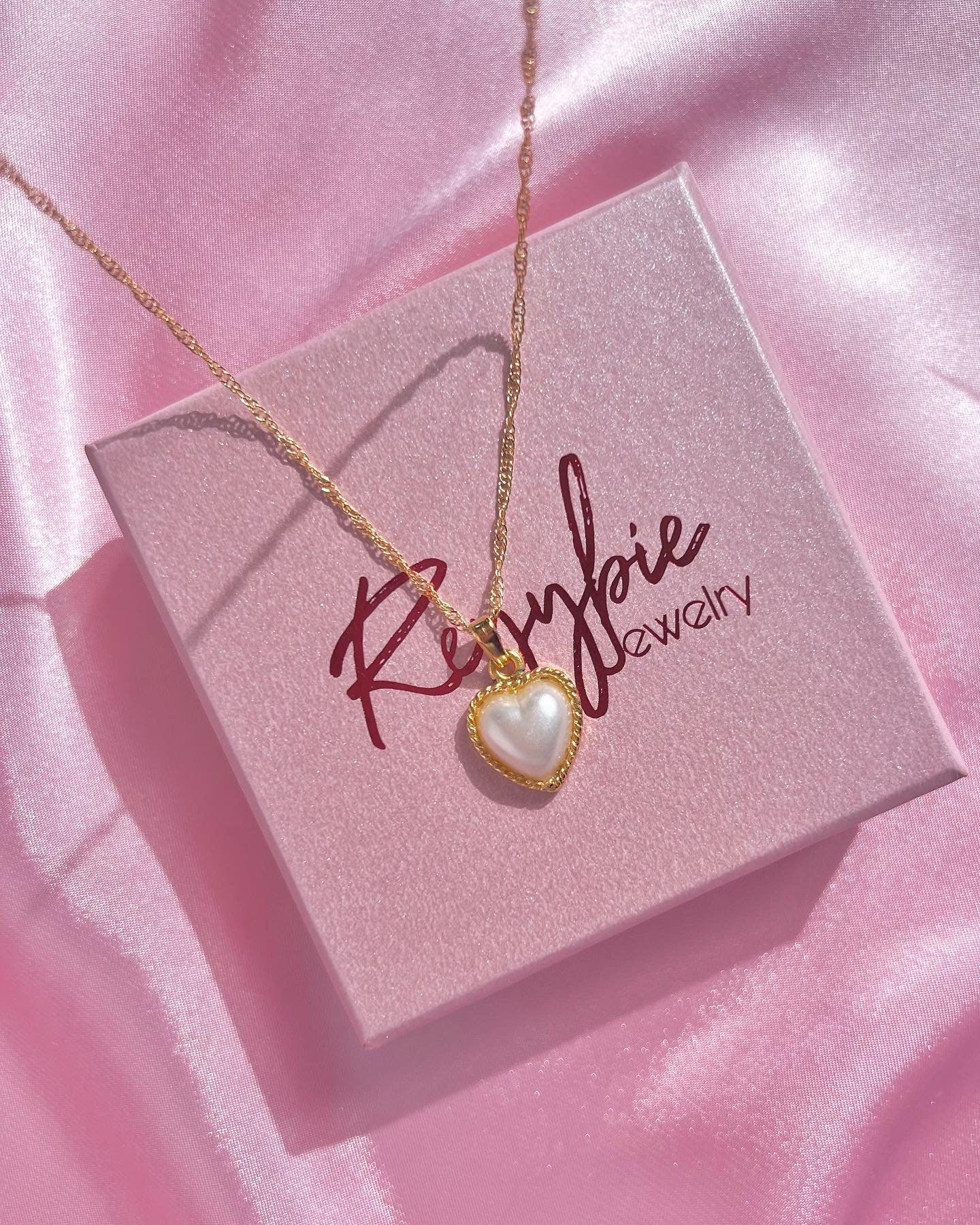 Pearl Heart Necklace, 18K Gold Necklace -Pearl Heart Necklace -CZ Necklace