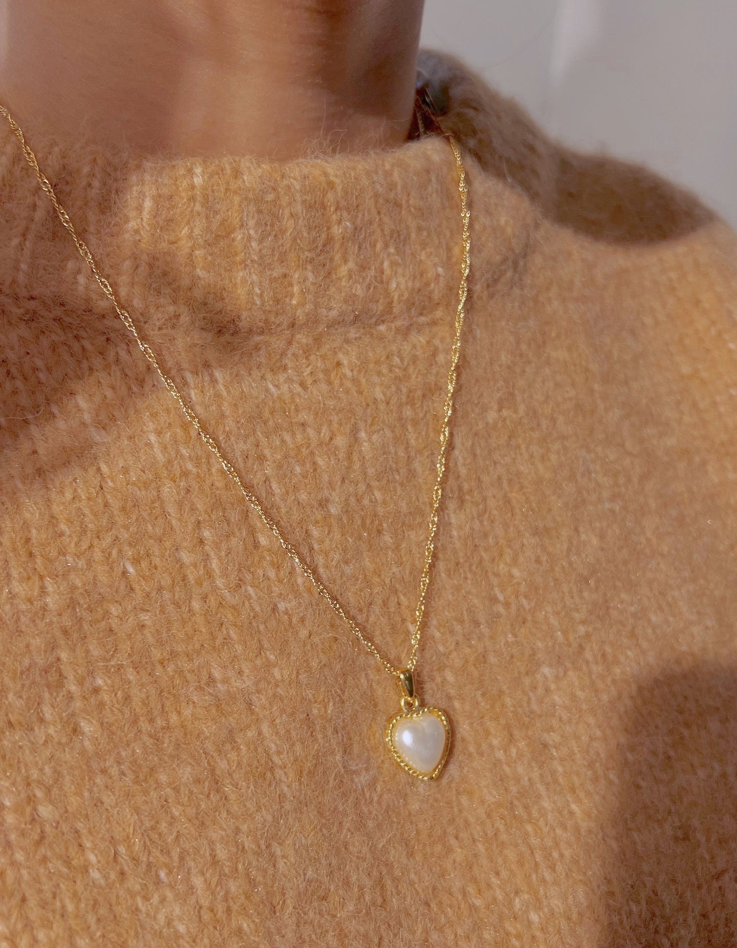 Pearl Heart Necklace, 18K Gold Necklace -Pearl Heart Necklace -CZ Necklace