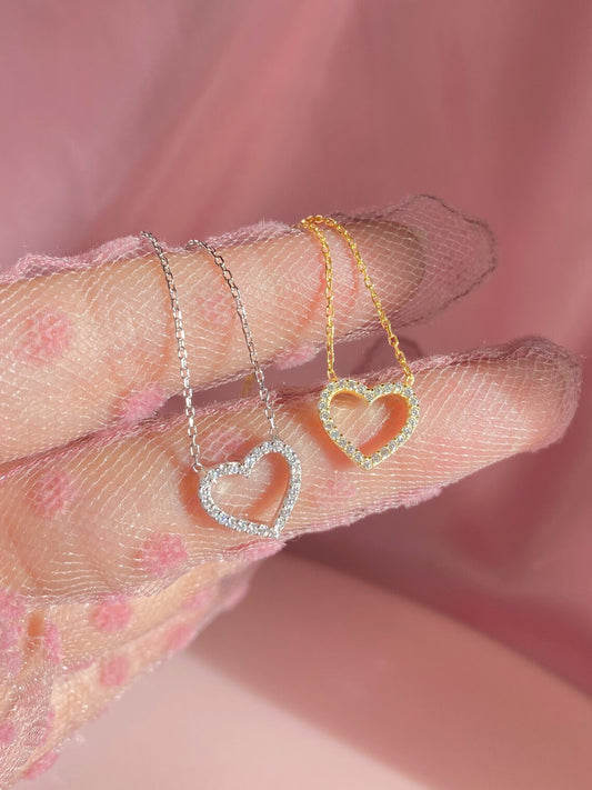 925K Sterling Silver Minimal White Heart Necklace White Stone Necklace Minimal Heart Necklace,Gift For her Best Gift