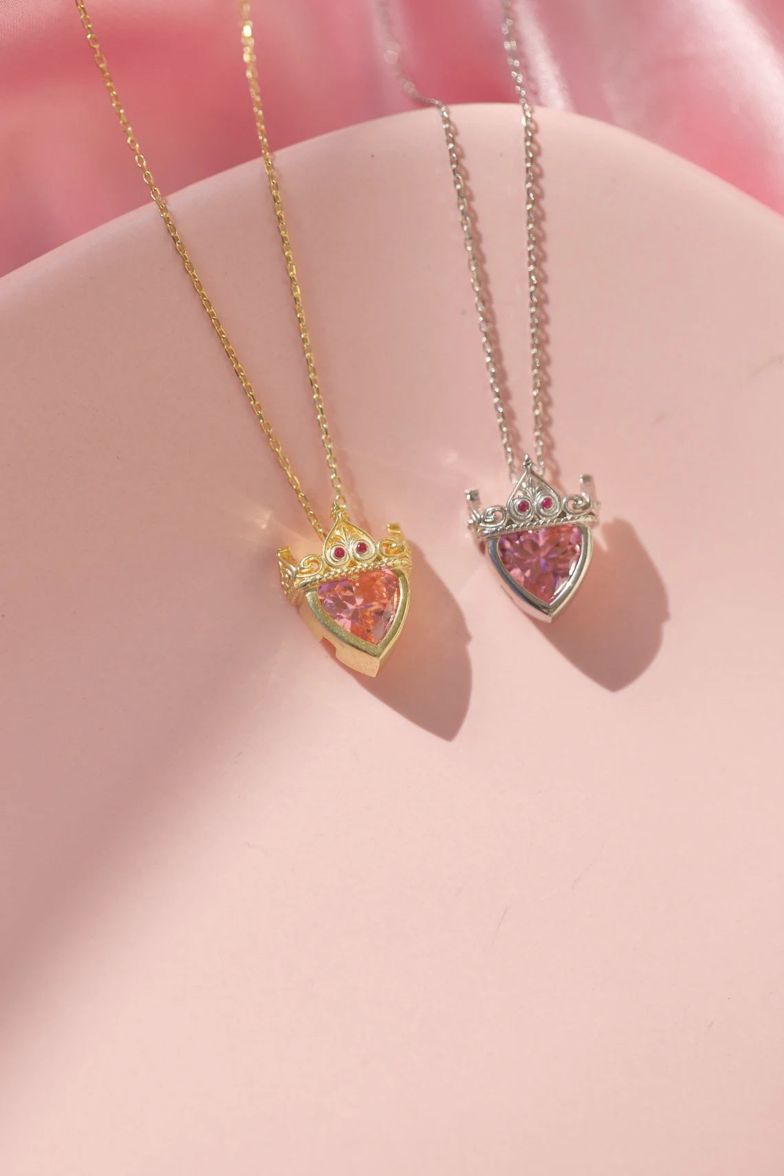 Anneliese Crown Necklace Princess Crown Necklace Pink Heart Necklace