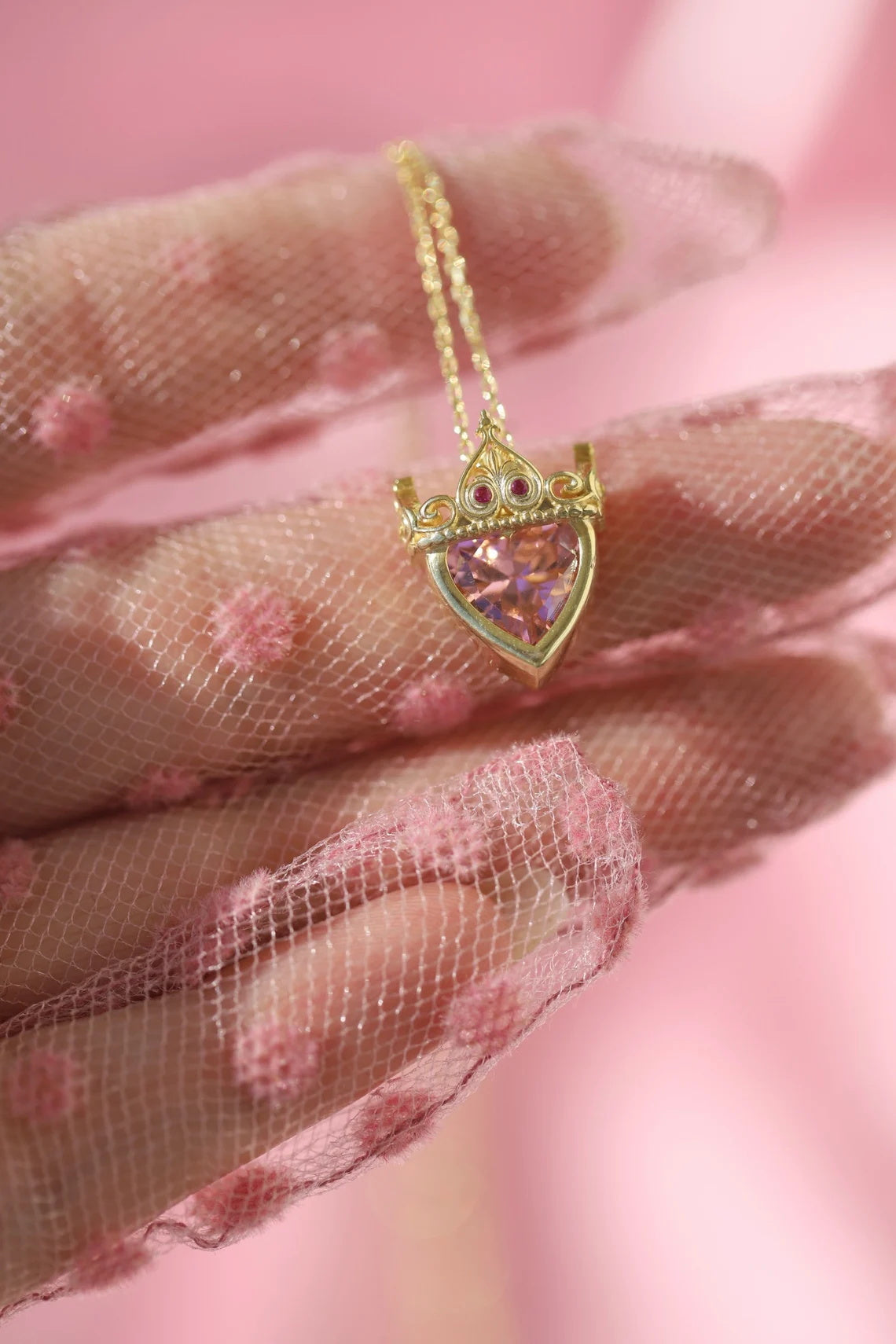 Anneliese Crown Necklace Princess Crown Necklace Pink Heart Necklace