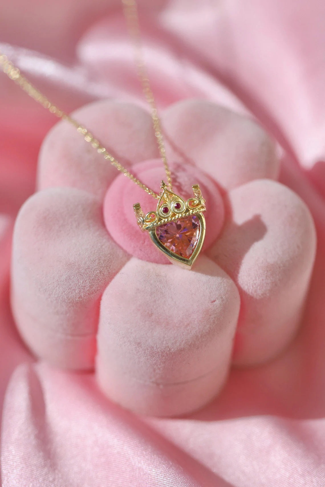 Anneliese Crown Necklace Princess Crown Necklace Pink Heart Necklace