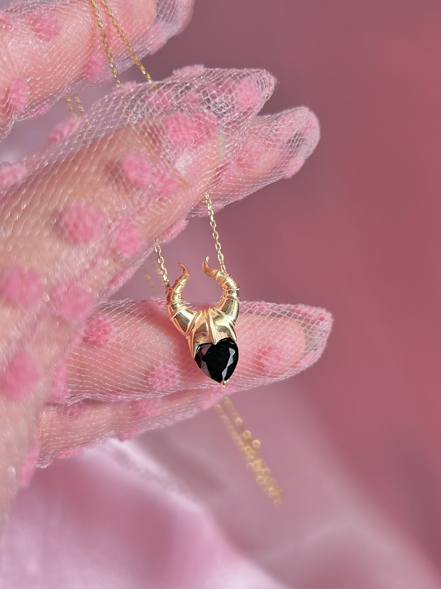 Black Witch Horn Necklace-925 K sterling silver -Maleficent Inspired- Inspired Necklace, Witch Necklace, Geek Jewelry, Engagement