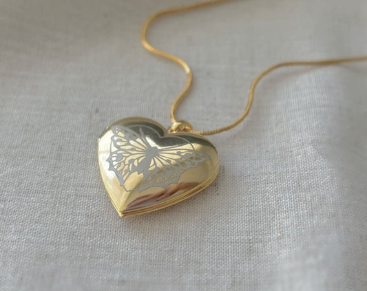 Harry Styles Butterfly Heart Locket Necklace,Elina Necklace , Princess Clara Heart Locket Gold Plated Brass, Locket Necklace Cz Necklace