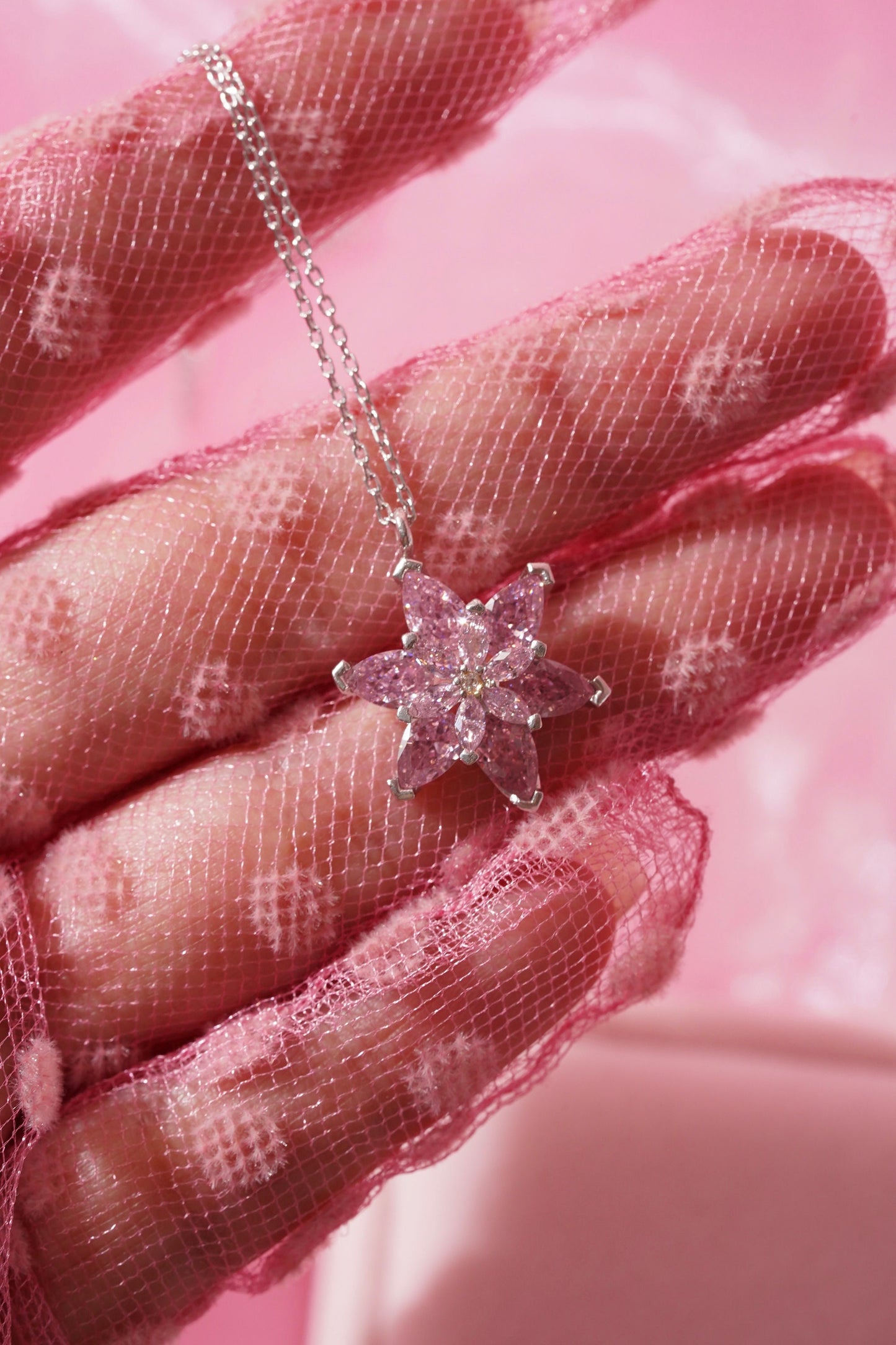 Flower Necklace-Lotus Necklace-Pink Flower Necklace-Pink Jewelry - Princess Jewelry- I love PINK -Princess Jewelry-CZ Jewelry