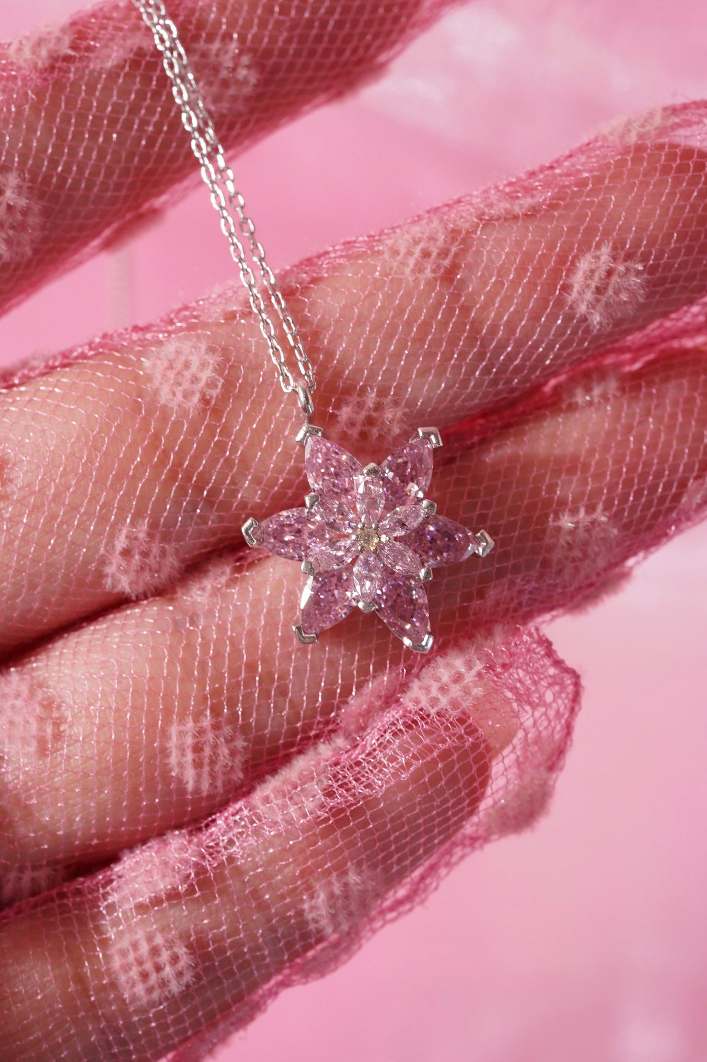 Flower Necklace-Lotus Necklace-Pink Flower Necklace-Pink Jewelry - Princess Jewelry- I love PINK -Princess Jewelry-CZ Jewelry