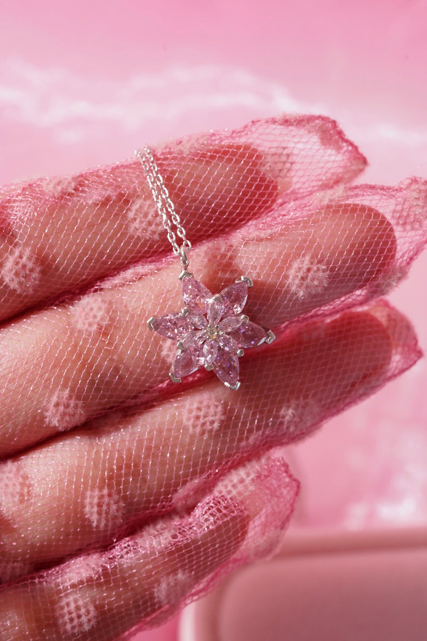 Flower Necklace-Lotus Necklace-Pink Flower Necklace-Pink Jewelry - Princess Jewelry- I love PINK -Princess Jewelry-CZ Jewelry