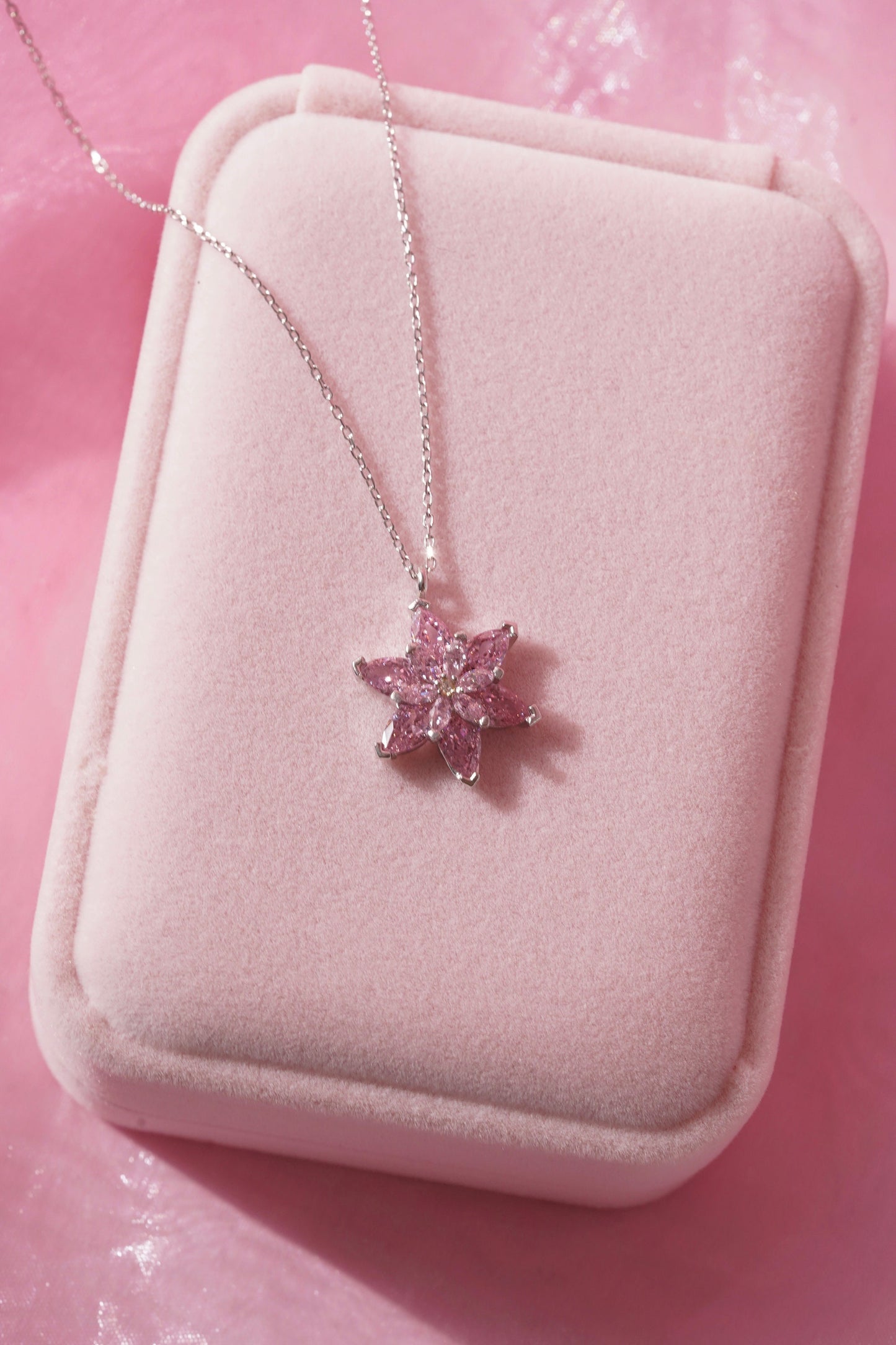 Flower Necklace-Lotus Necklace-Pink Flower Necklace-Pink Jewelry - Princess Jewelry- I love PINK -Princess Jewelry-CZ Jewelry