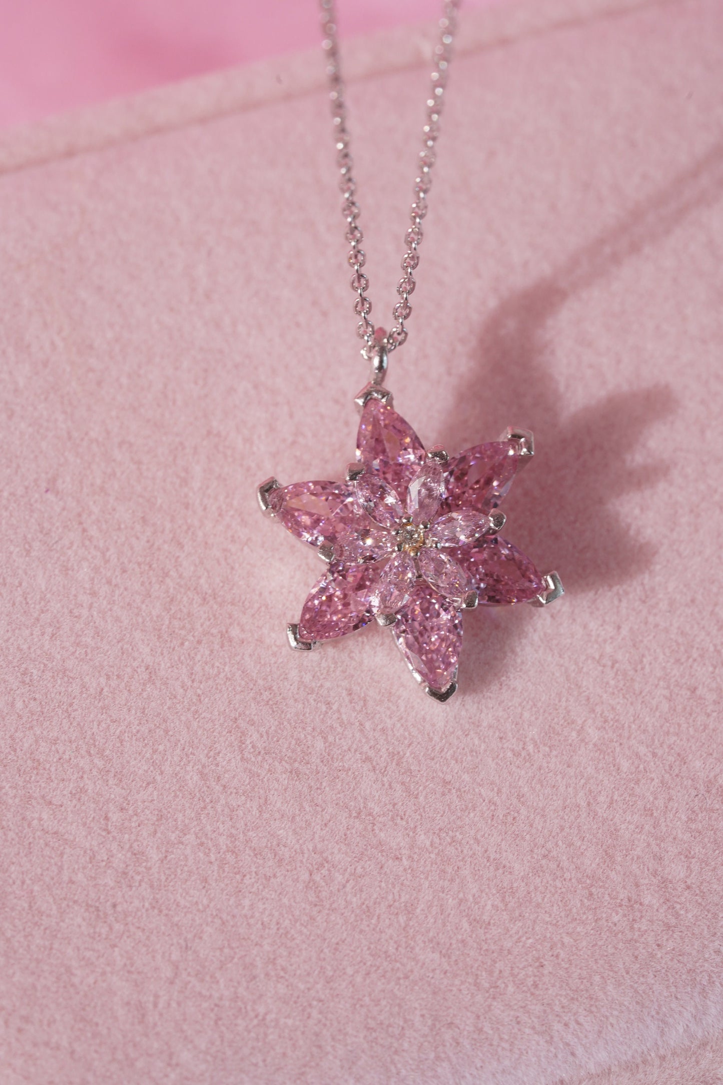 Flower Necklace-Lotus Necklace-Pink Flower Necklace-Pink Jewelry - Princess Jewelry- I love PINK -Princess Jewelry-CZ Jewelry