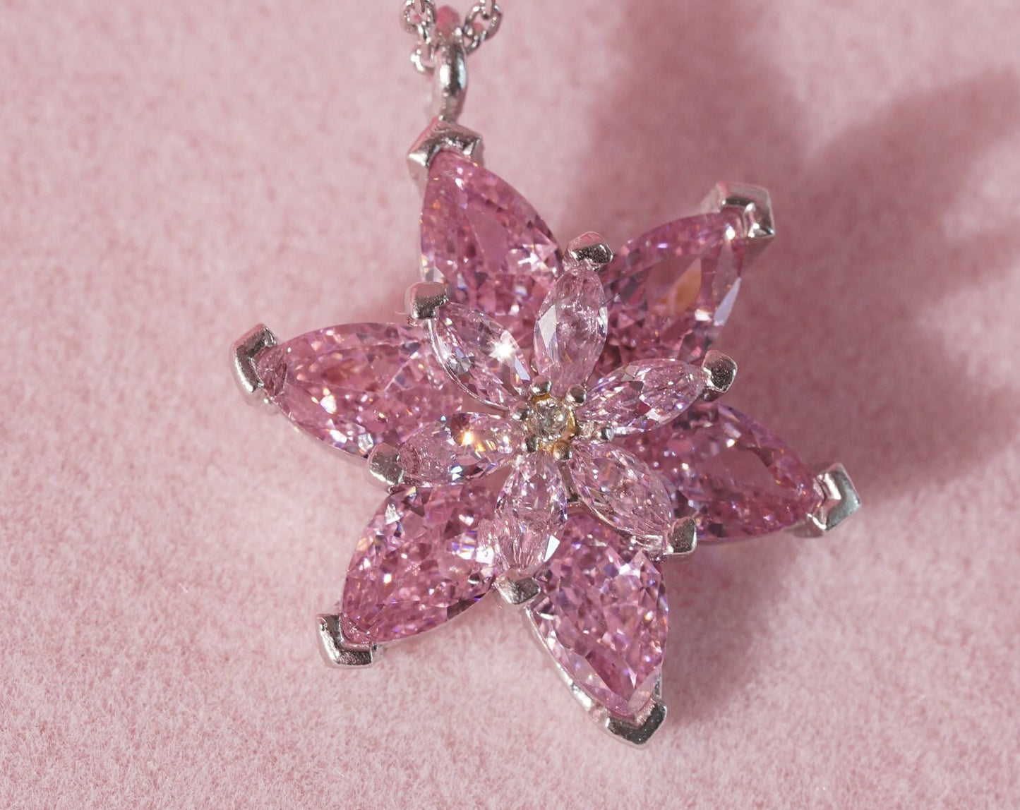 Flower Necklace-Lotus Necklace-Pink Flower Necklace-Pink Jewelry - Princess Jewelry- I love PINK -Princess Jewelry-CZ Jewelry