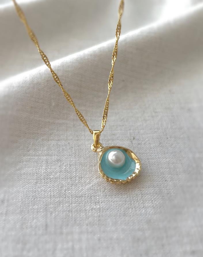 The Little Mermaid Ariel Oyster Shell Necklace Pearl Blue Oyster Shell Necklace