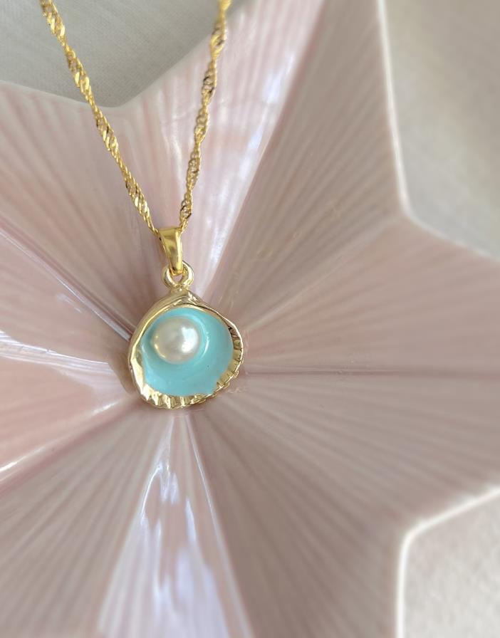 The Little Mermaid Ariel Oyster Shell Necklace Pearl Blue Oyster Shell Necklace