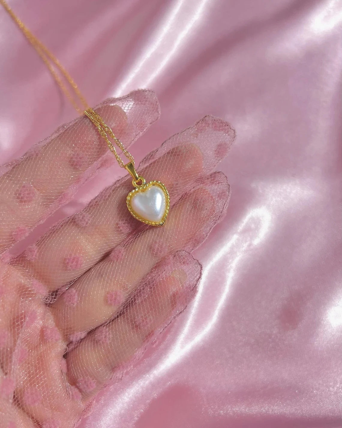 Pearl Heart Necklace, 18K Gold Necklace Pearl Heart Necklace
