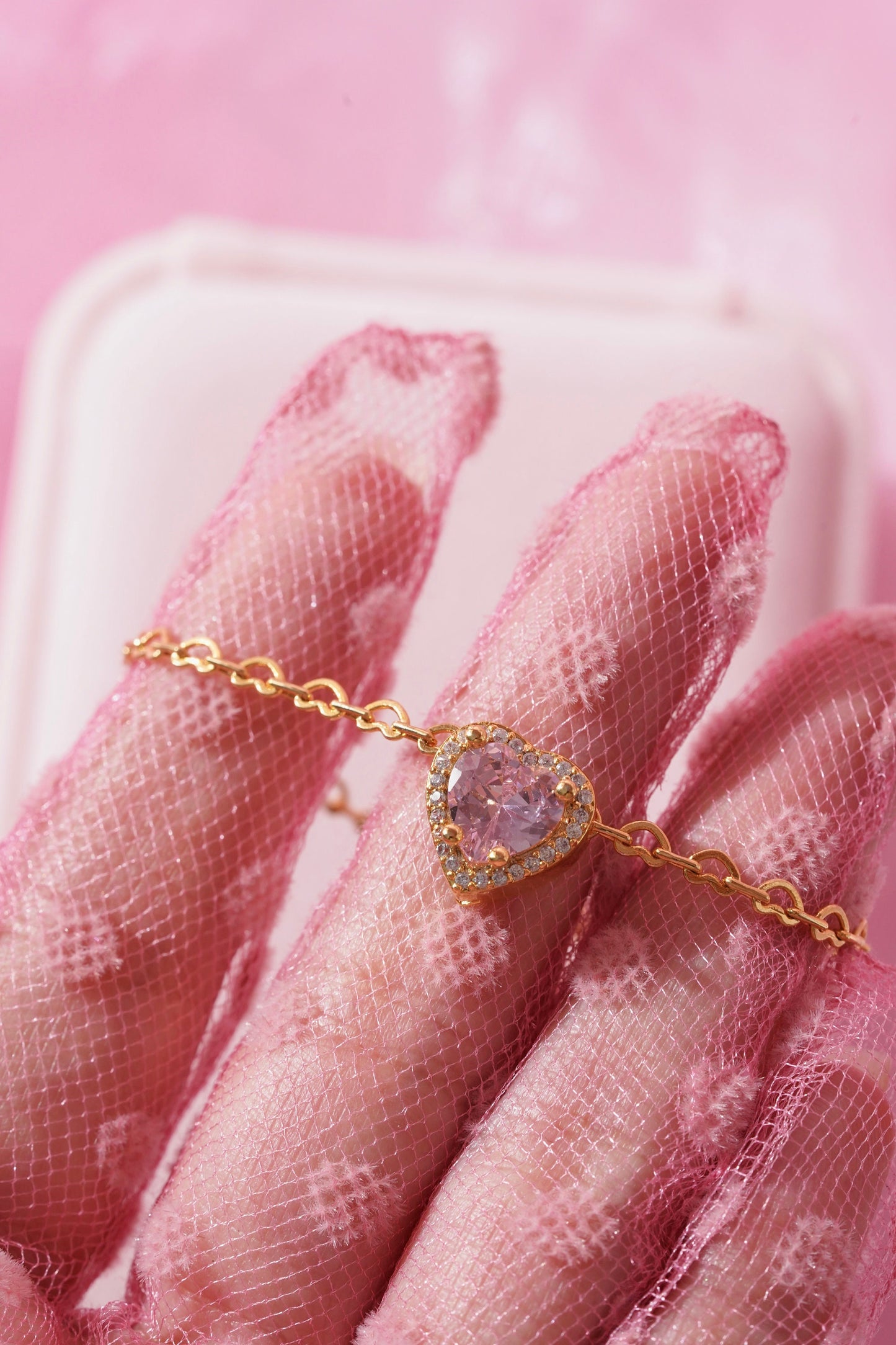 Pink Heart Bracelet-Pink Jewelry - Princess Jewelry- I love PINK -Princess Jewelry-CZ Jewelry