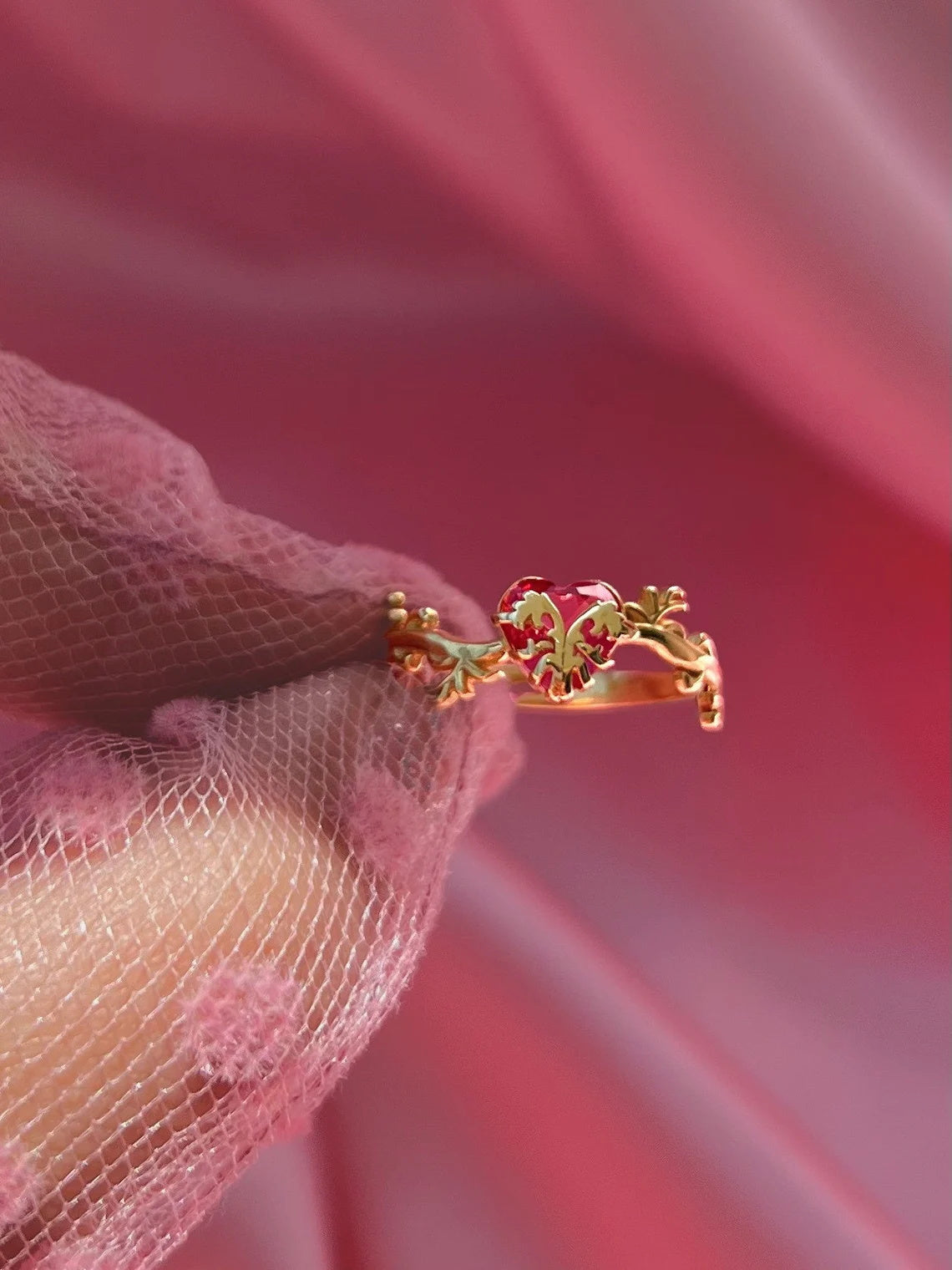 Red Heart Love Ring The Pendant of Eraklyon Bloom Ring Gift for Her